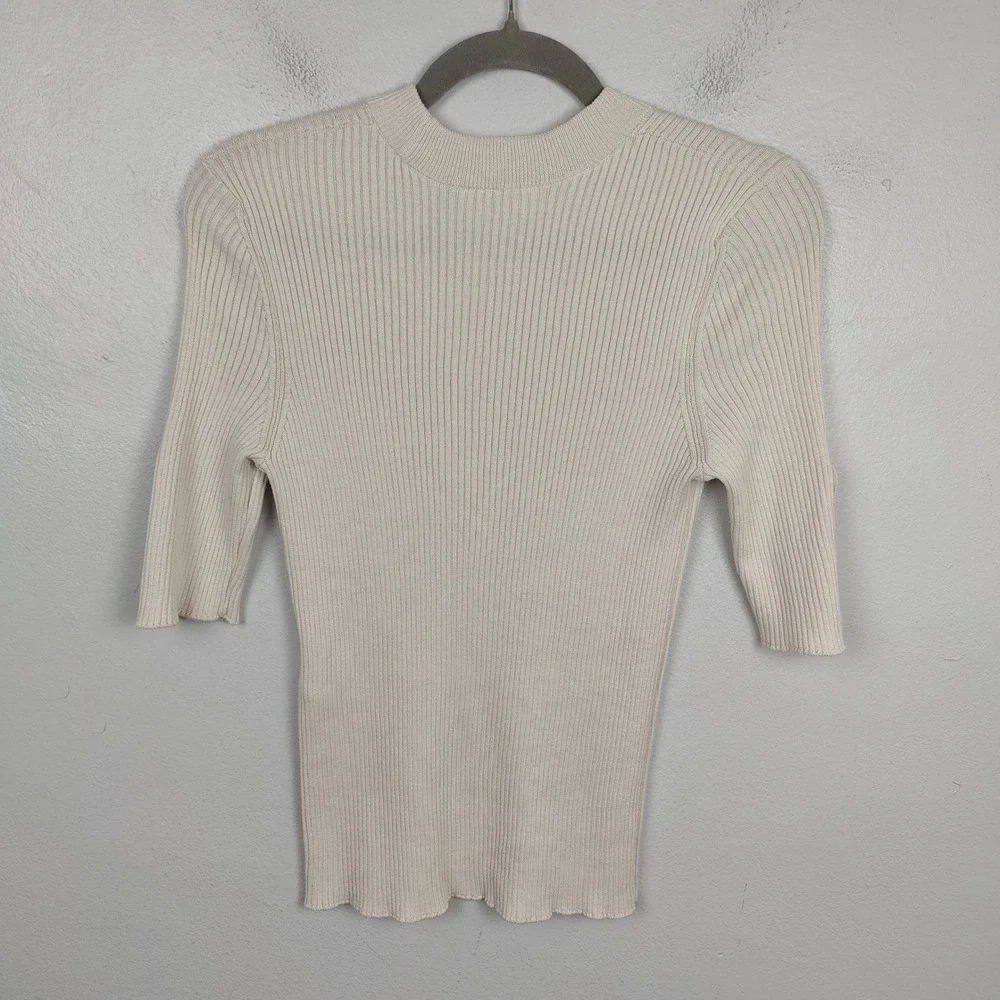 Sezane La Maille Ribbed Cotton Wool Knit Top Womens Medium Cream Buttoned - Picture 4 of 8